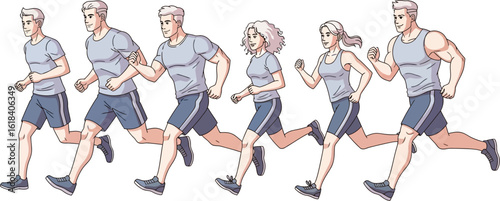 Running group fitness illustration for cardio workout training and healthy lifestyle exercise plan
