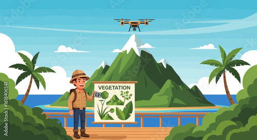 Botanist Explores Tropical Island With Drone Observation