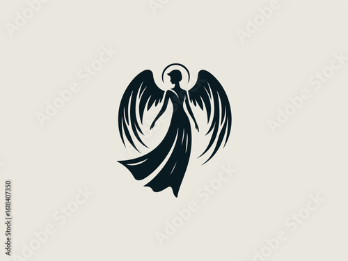 Vintage engraved angel vector logo for churches or spiritual organizations