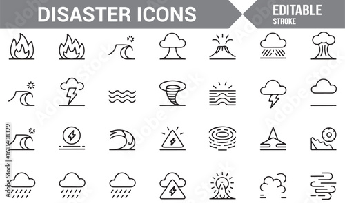 Collection of Disaster Icons for Environmental Crisis and Relief Efforts