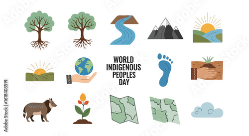 World Indigenous Peoples Day Icons: Nature & Heritage