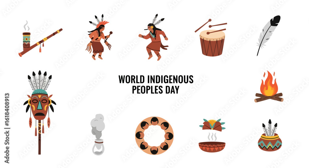 Naklejka premium World Indigenous Peoples Day Icon Set: Cultural Celebration