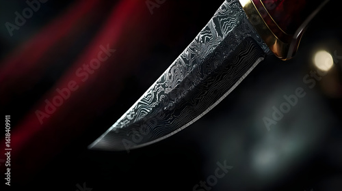 Closeup Of A Damascus Steel Knife Blade