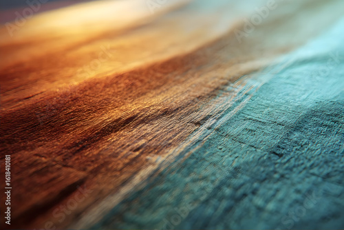 Warm orange light on wooden surface.