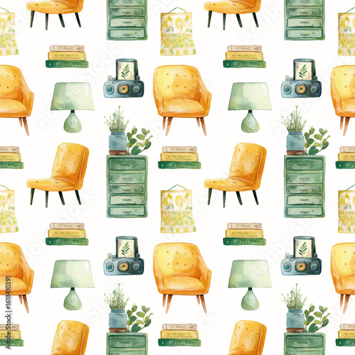 yellow green watercolor home decor seamless pattern