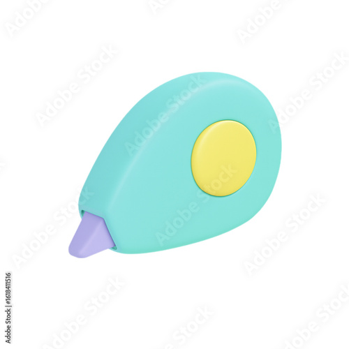 Cute 3d pastel correction tape dispenser isolated on transparent background
