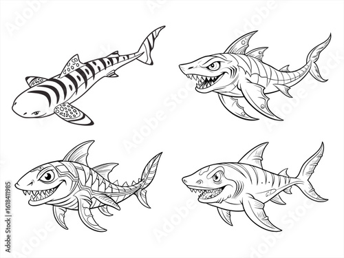coloring page line art the goblin shark fish black vector bundle