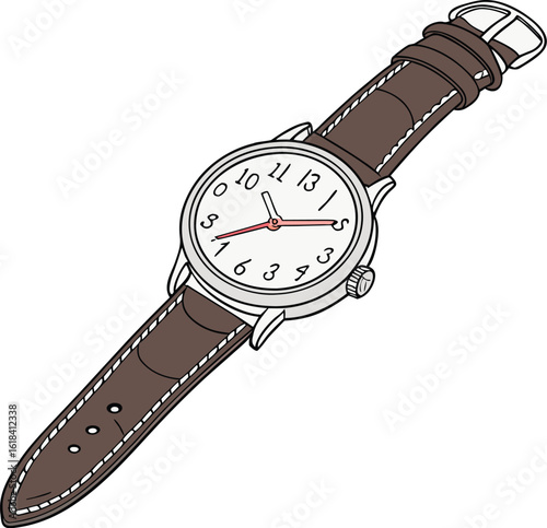  Vintage Leather Strap Watch Vector