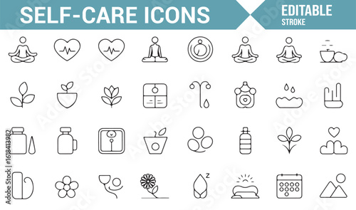 Wellness and Self-Care Icons for Meditation, Therapy, and Health Management
