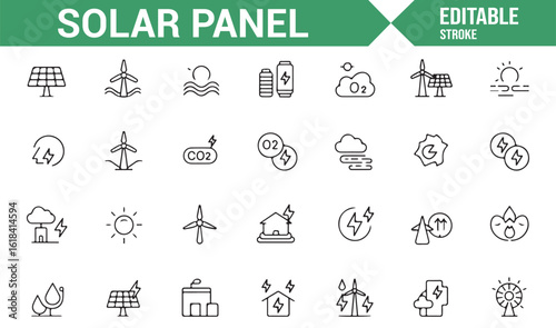 Clean Energy and Solar Power Icon Set for Green Technology and Sustainability