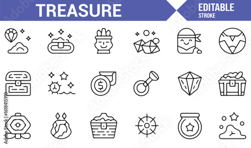 Gems, Coins, and Treasure Chest Icons for Wealth and Riches