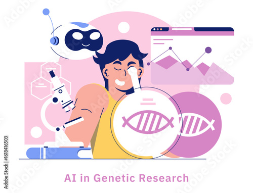 AI In Medicine And Science. Flat Vector Illustration