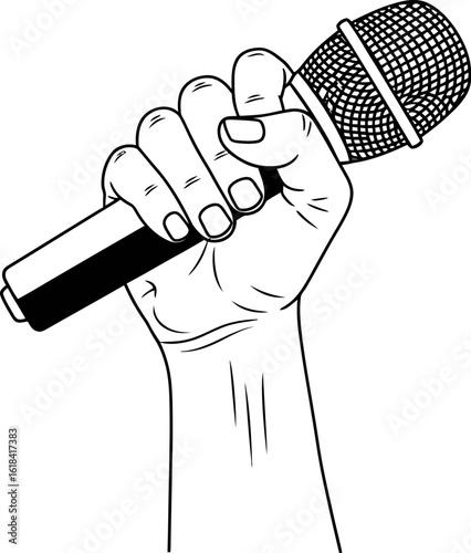 Hand holding microphone vector illustration for karaoke night or open mic event graphic design asset editable