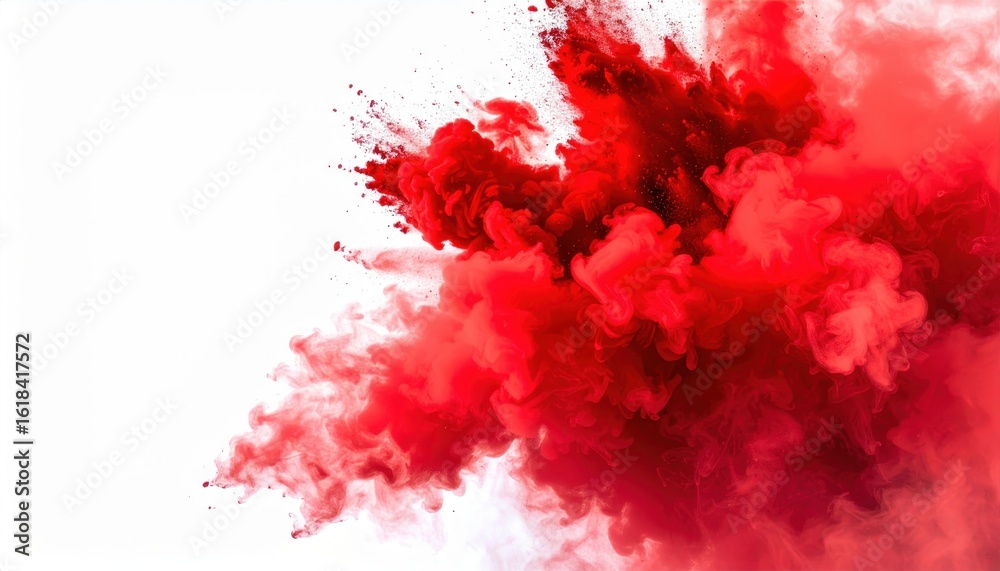 Dynamic red smoke cloud on white background, capturing vibrant energy and motion in abstract art. Dynamic red smoke cloud on white background, capturing vibrant energy and motion in abstract art.