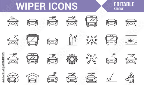 Set of Car Maintenance Icons for Wipers, Cleaning, and Repair Services