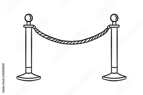 velvet rope barrier doodle hand drawn icon. Outline drawing velvet rope barrier line clipart symbol