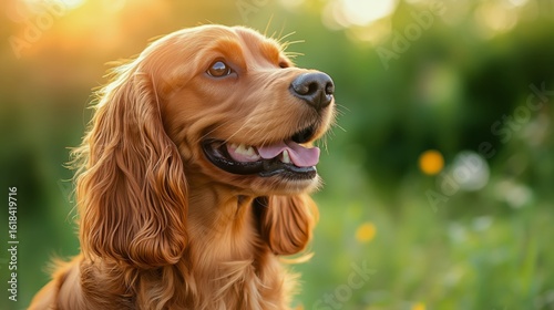 Golden Retriever Enjoying a Sunny Afternoon in a Green Meadow With Wildflowers
