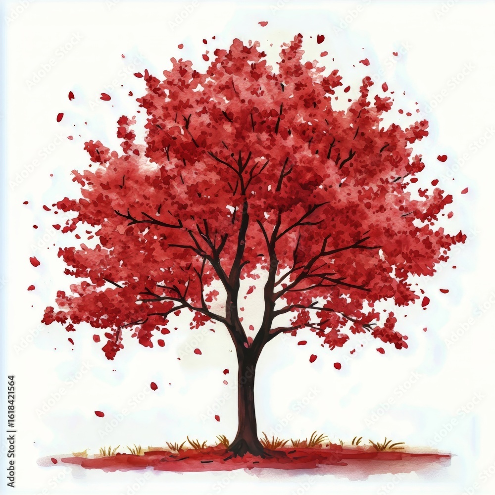 Fototapeta premium Vibrant Cherry Blossom Tree Spreading Petals in a Tranquil Spring Setting.