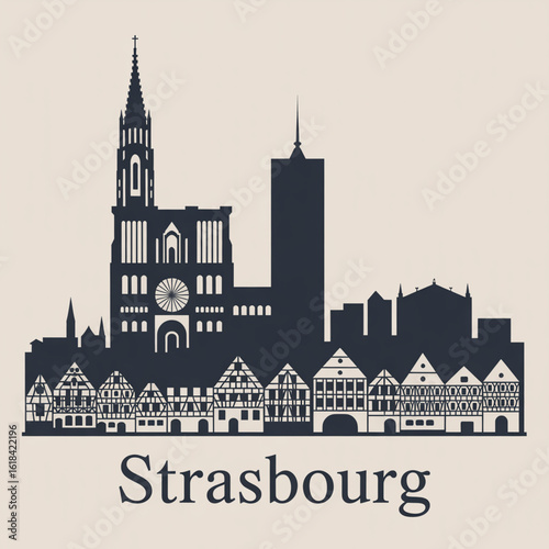 Strasbourg Skyline Silhouette - Iconic French City Vector Illustration