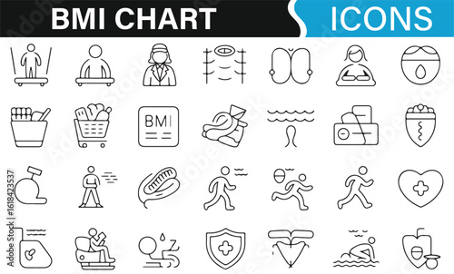 Comprehensive BMI chart with health and fitness-related icons