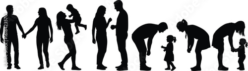 Silhouette family bonding, parent and child relationship, evolution stages, emotional support, care, love, growth, parenting concept, unity, togetherness