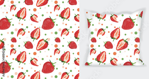 Strawberries pattern design with Square pillow mockup