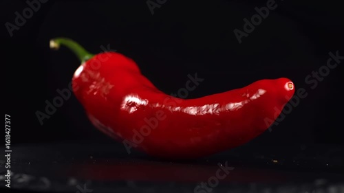 A Vibrant CloseUp of a Shiny Red Chili Pepper Isolated Against a Black Backdrop.
