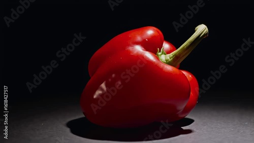 Red Bell Pepper Still Life, showcasing vibrant color and organic form on black background.