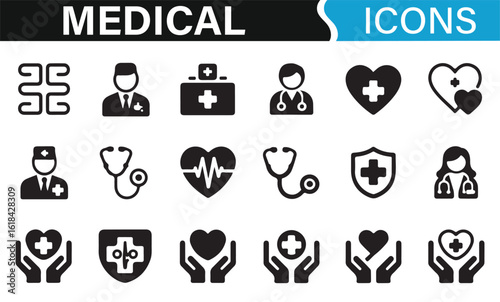 Health and emergency care icons for medical and wellness services