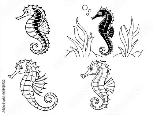 coloring page line art the seahorse black vector bundle