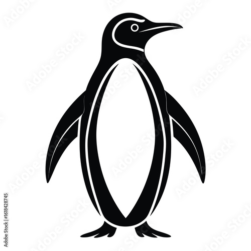 Black penguin silhouette with white accents on white background icon