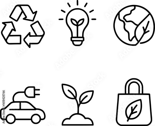Eco friendly lifestyle line icons sustainable green living symbols collection 