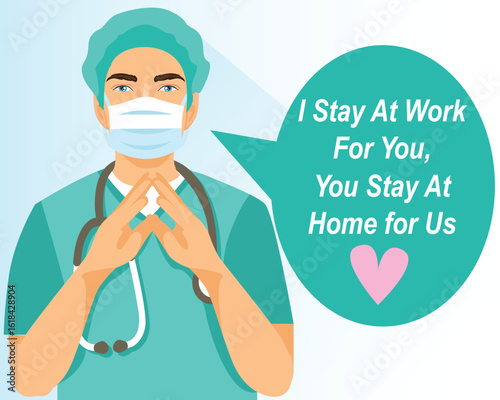Doctors holding poster requesting people avoid Coronavirus and Covid-19 spreading by staying at home. Coronavirus Disease awareness.save cough1