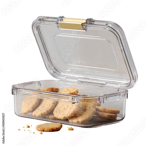 Plastic container with cookies and crumbs