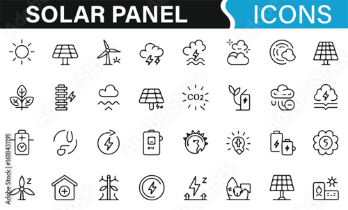 Renewable energy and solar power icon set for environmental sustainability