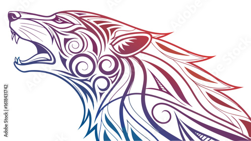 Wallpaper Mural aggressive animal head roaring face  with gradient colored lines vector	 Torontodigital.ca