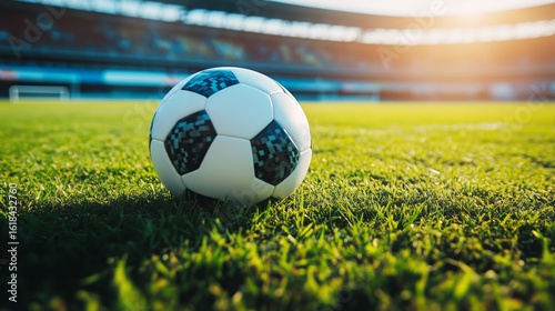 Soccer Ball on Grass Field During Warm Sunset at a Stadium