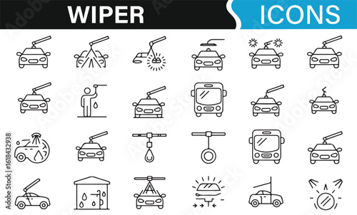 Icons for car wipers, maintenance, and vehicle window cleaning