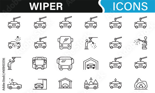 Icon set for auto care, windshield wipers, and vehicle cleaning