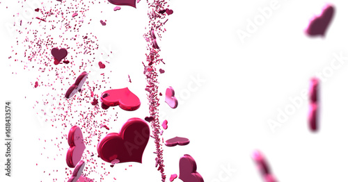 Love valentine background with red petals of hearts on transparent background
