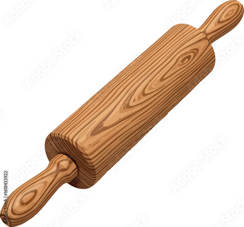 A detailed vector illustration of a classic wooden rolling pin, showcasing a rich grain texture and isolated on a clean background.