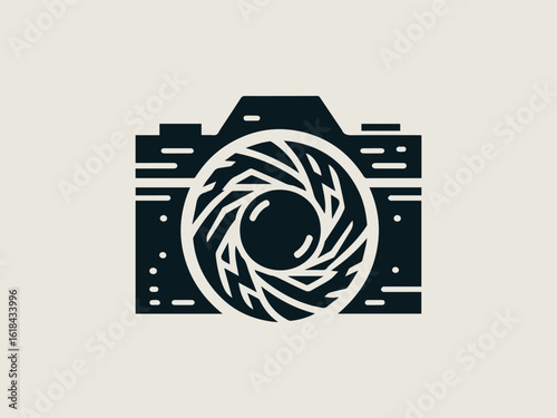 Vintage film camera vector logo for photography studios or retro camera shops