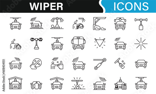 Icons for vehicle wiper blades, windshield maintenance, and vehicle care

