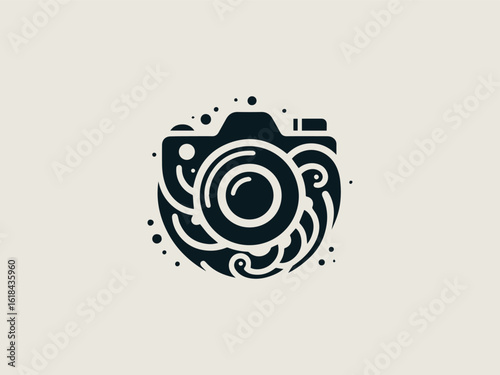 Vintage film camera vector logo for photography studios or retro camera shops
