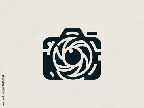 Vintage film camera vector logo for photography studios or retro camera shops