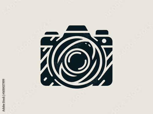 Vintage film camera vector logo for photography studios or retro camera shops