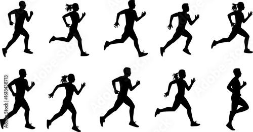 Wallpaper Mural Silhouettes of various people running in different poses. Ideal for fitness, sports, and health-related themes.
 Torontodigital.ca