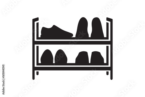 Shoe Rack Silhouette Icon for Home Organization and Footwear Storage