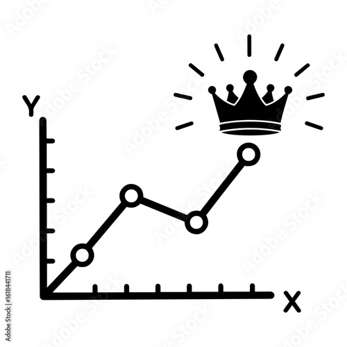 Silhouette vector a line graph with x and y axis showing an upward trend crowned with a crown on transparent background
