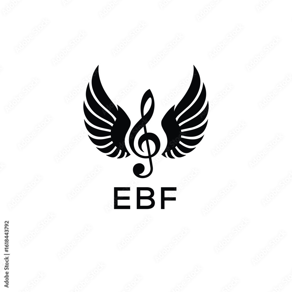 Fototapeta premium Creative Music Logo with Treble Clef and Wings –EBF Musical Brand Identity Design. EBF Letter Logo. 